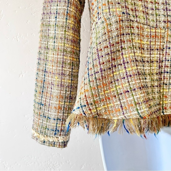 Desert Diva  By Sherry Holt Pastel Tweed Blazer with Fringe Trim Size S Academia - Picture 6 of 12